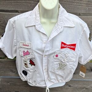 Repurposed Budweiser work shirt by “Jagged Threads”
